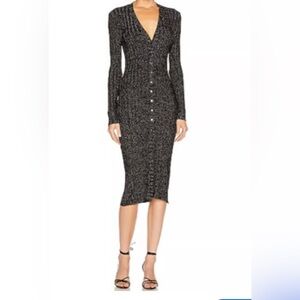 Enza Costa Lurex Long Sleeve Sweater Rib Cardigan Midi Dress Black S